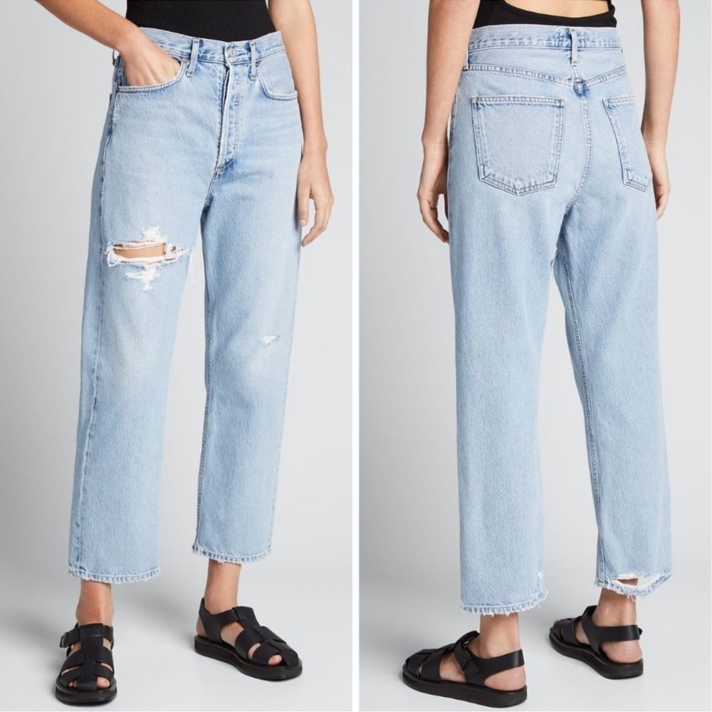 Agolde Jeans Womens 24 90s Straight Distressed High Rise Button Fly D